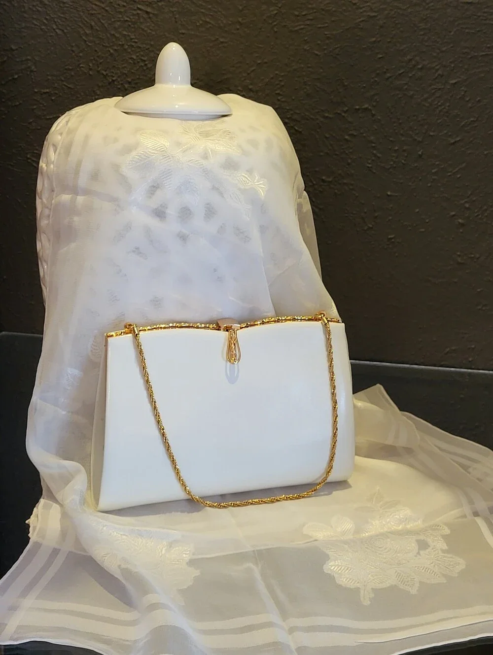 Kawasaki Kojima Mid-Century Winter White Hard Shell Evening Bag Rare